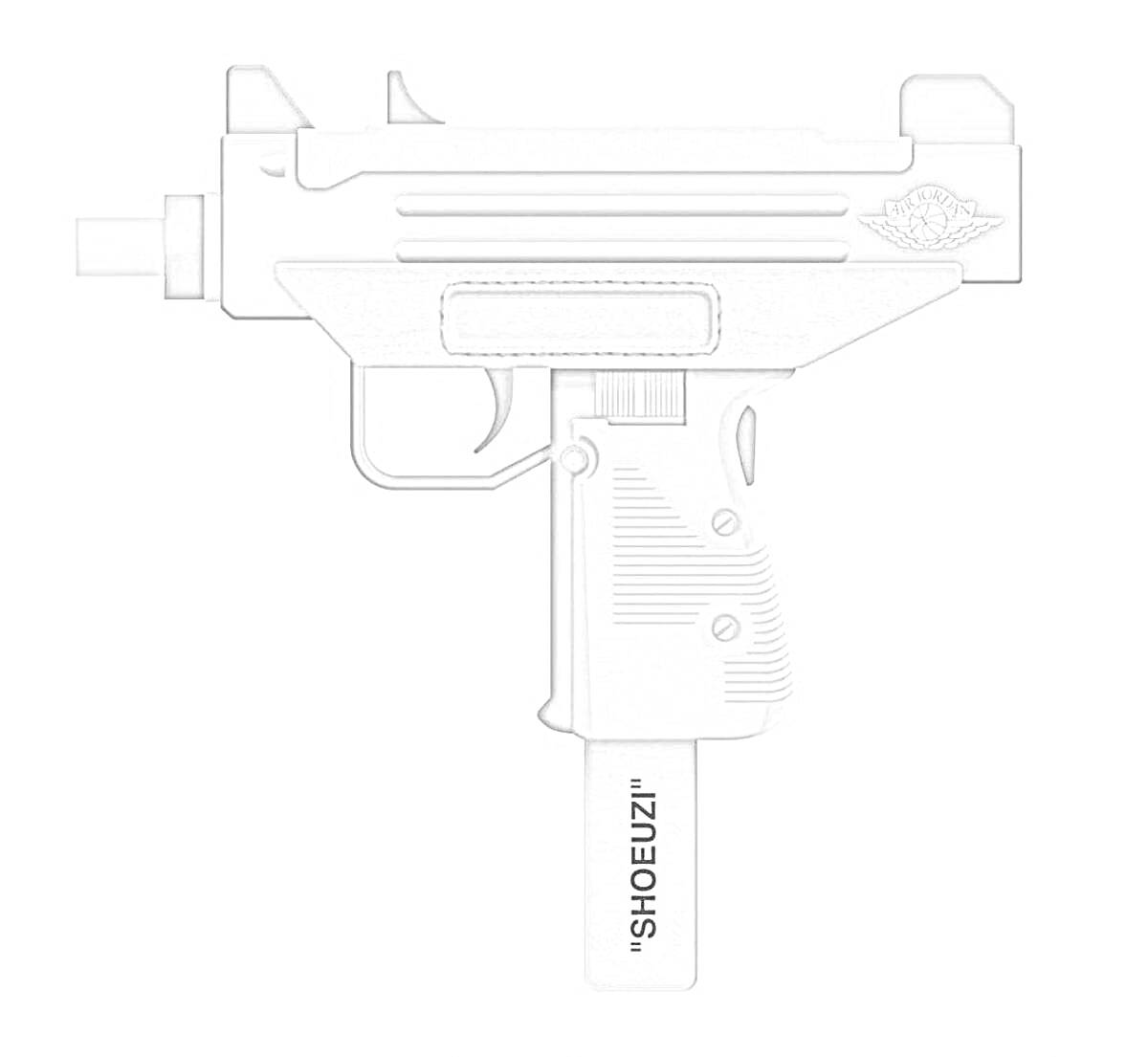 На раскраске изображено: Пистолет-пулемет, Оружие, Техника