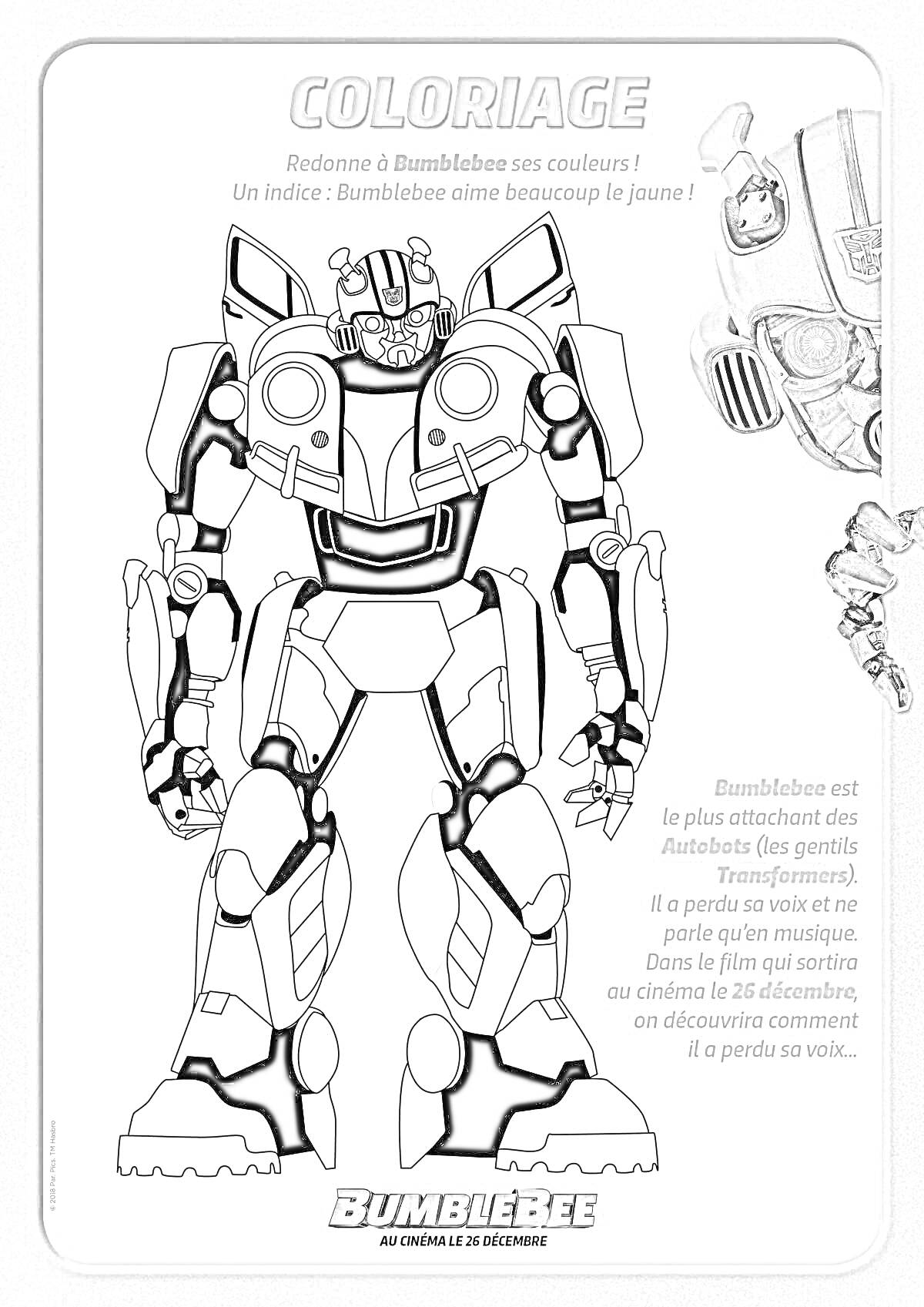 На раскраске изображено: Бамблби, Трансформеры, Для мальчиков, Робот, Автоботы
