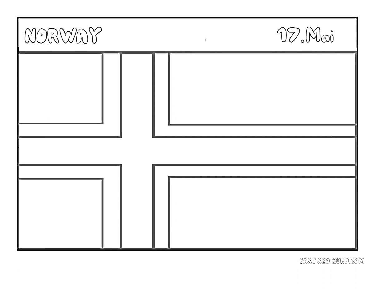 Раскраска Раскраска с изображением флага Норвегии, надпись 