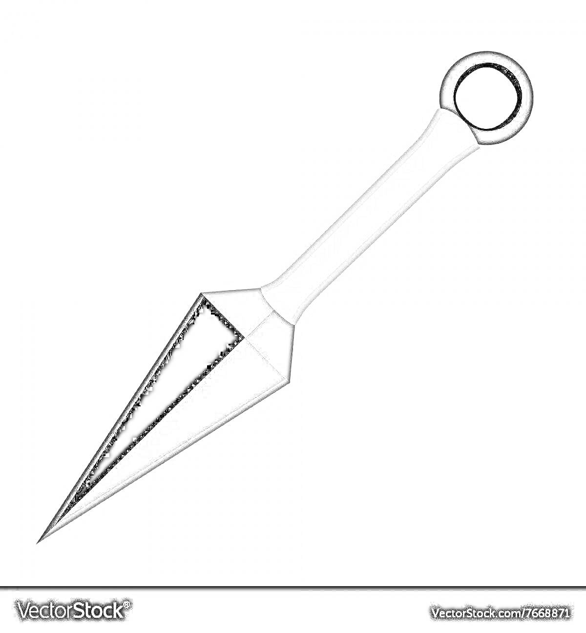 Раскраска Черный и серый кунай с кольцом на рукояти