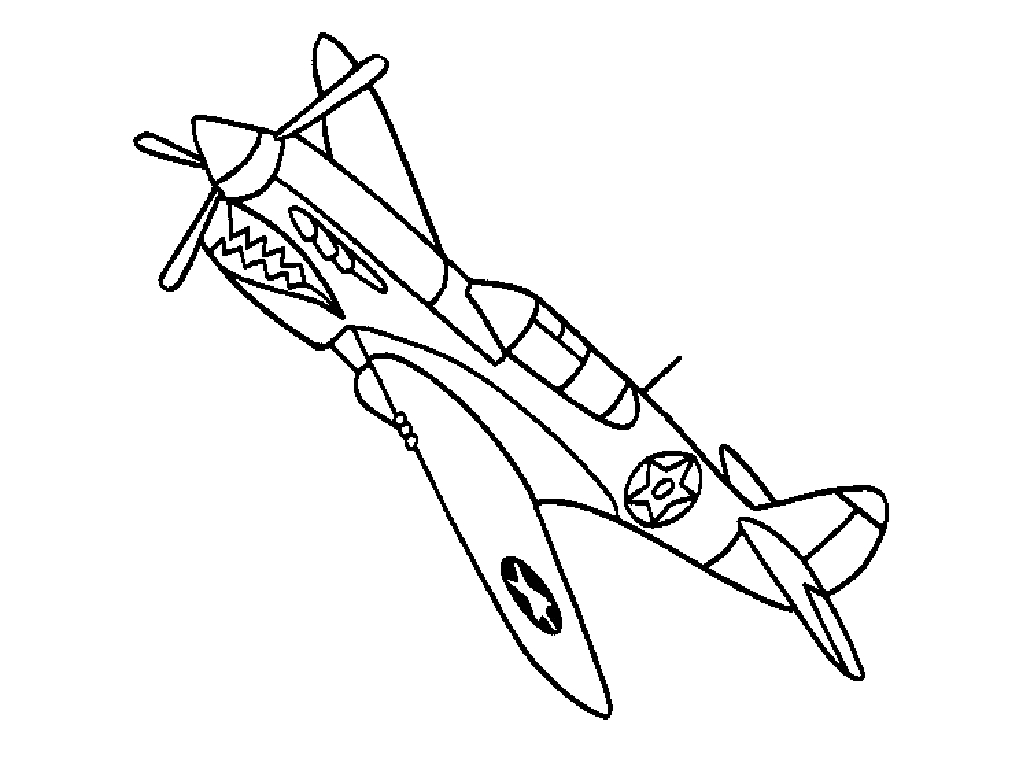 Раскраска Истребитель с эмблемами и рисунком акулы на корпусе