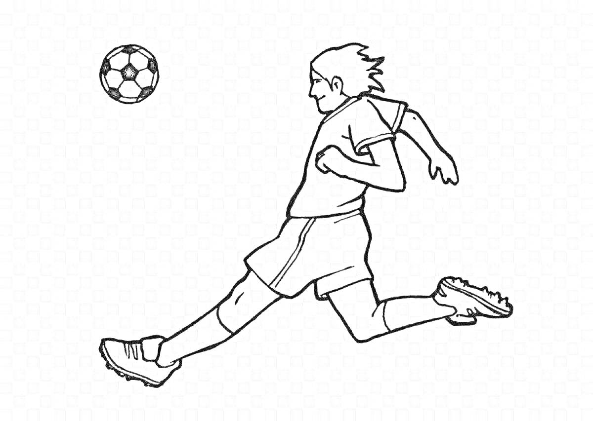 На раскраске изображено: Футболист, Спорт, Игра, Футбол, Удар, Спортивная форма