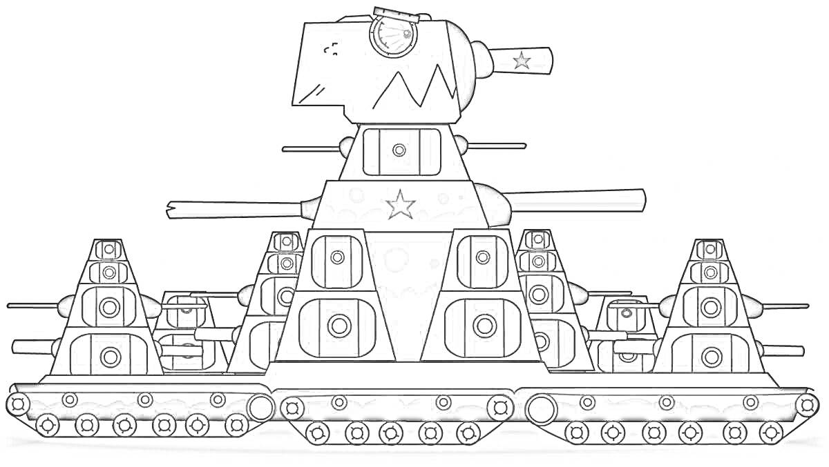 На раскраске изображено: Танк, Башни, Оружие, Гусеницы, Военная техника