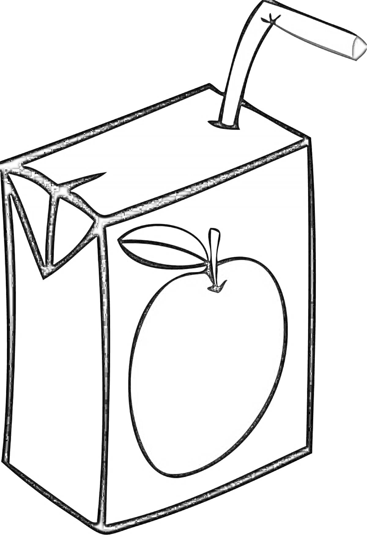 Раскраска Пакет с яблочным соком и трубочкой