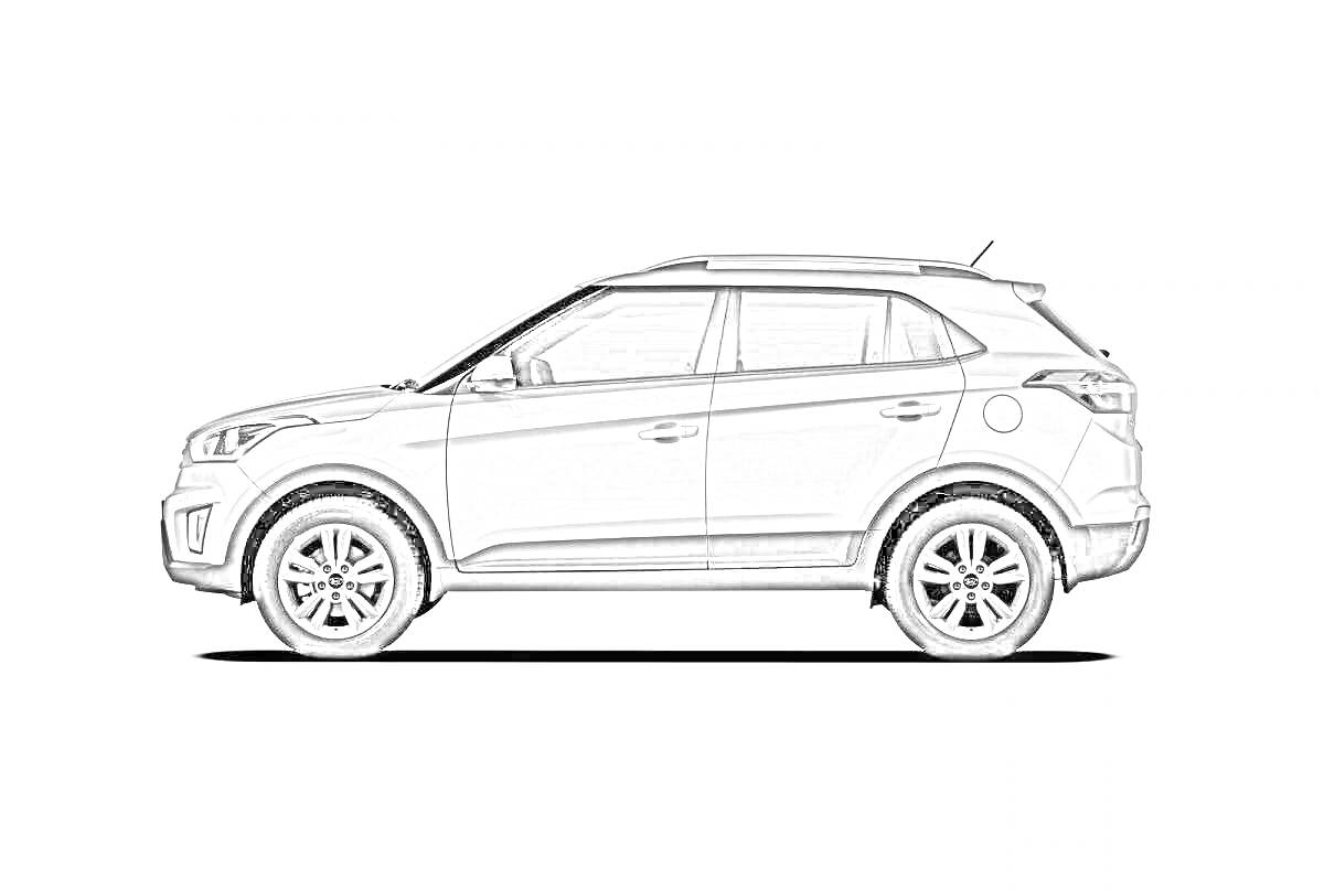 На раскраске изображено: Hyundai, SUV, Транспорт, Белый цвет