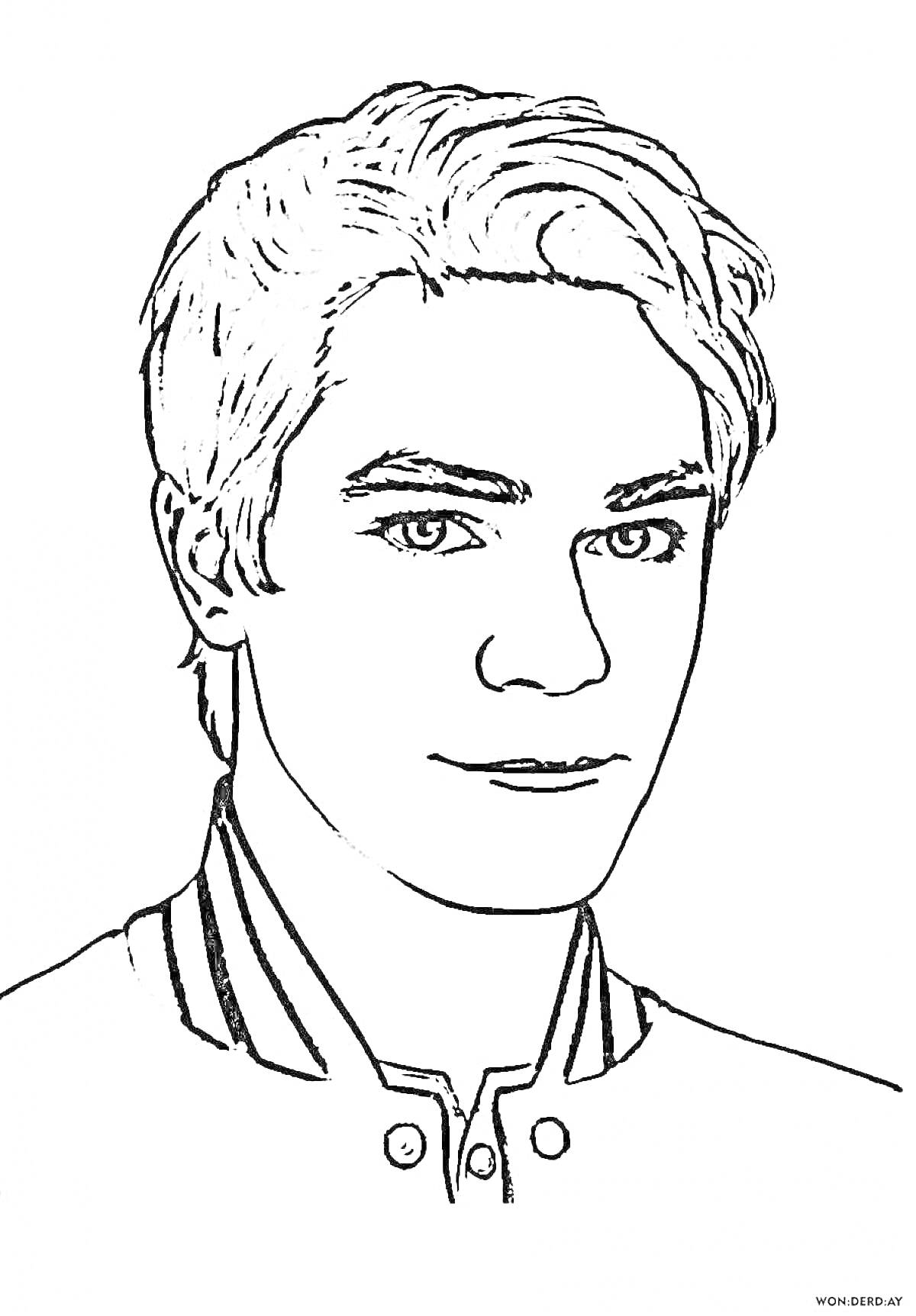 Раскраска Лицо молодого человека с короткими волосами и спортивной курткой