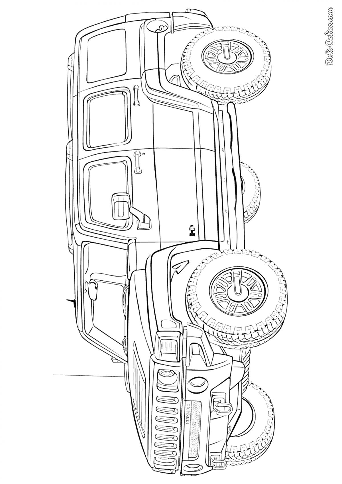 Раскраска Хаммер с тремя дверями и запасным колесом