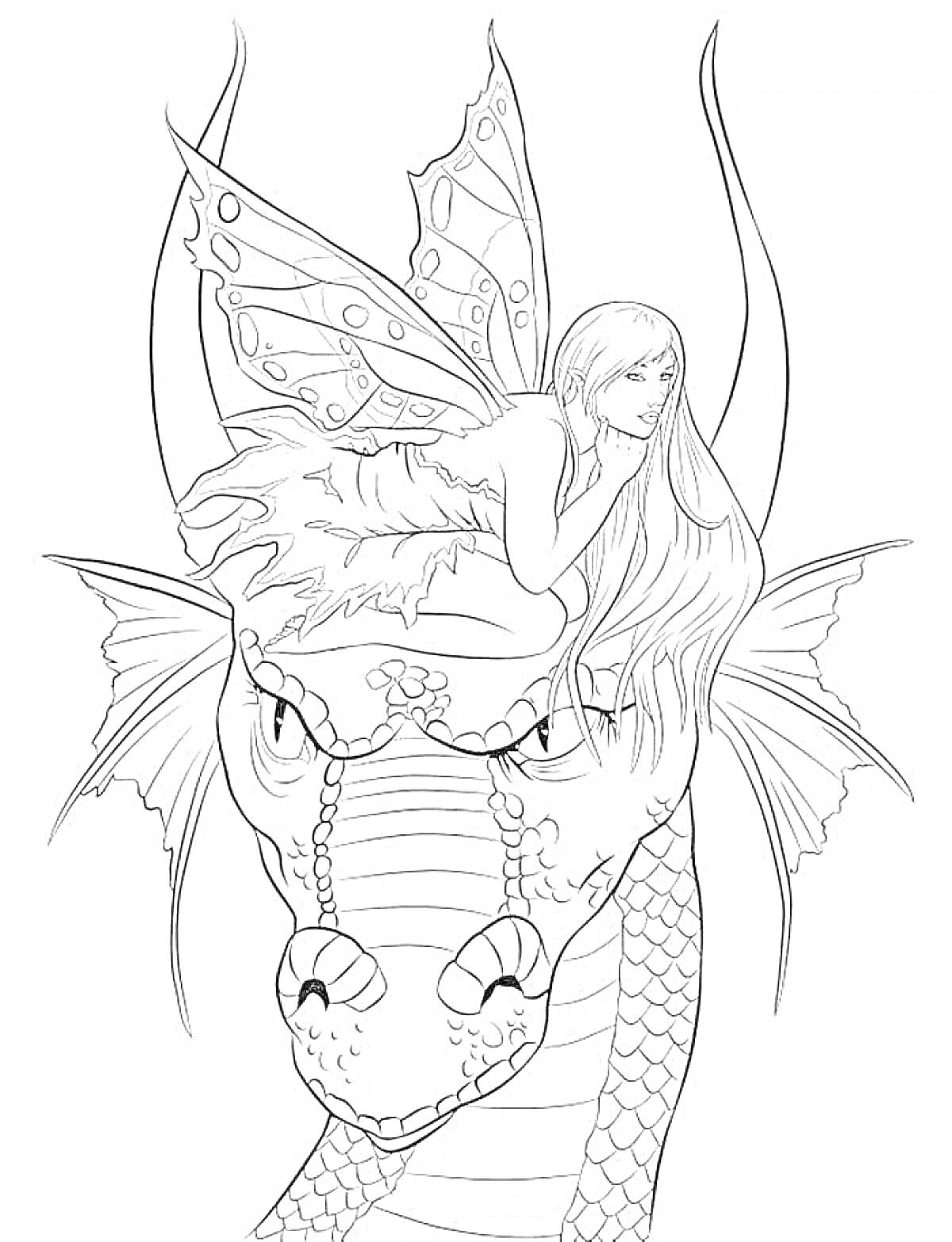 Раскраска Фея на драконе