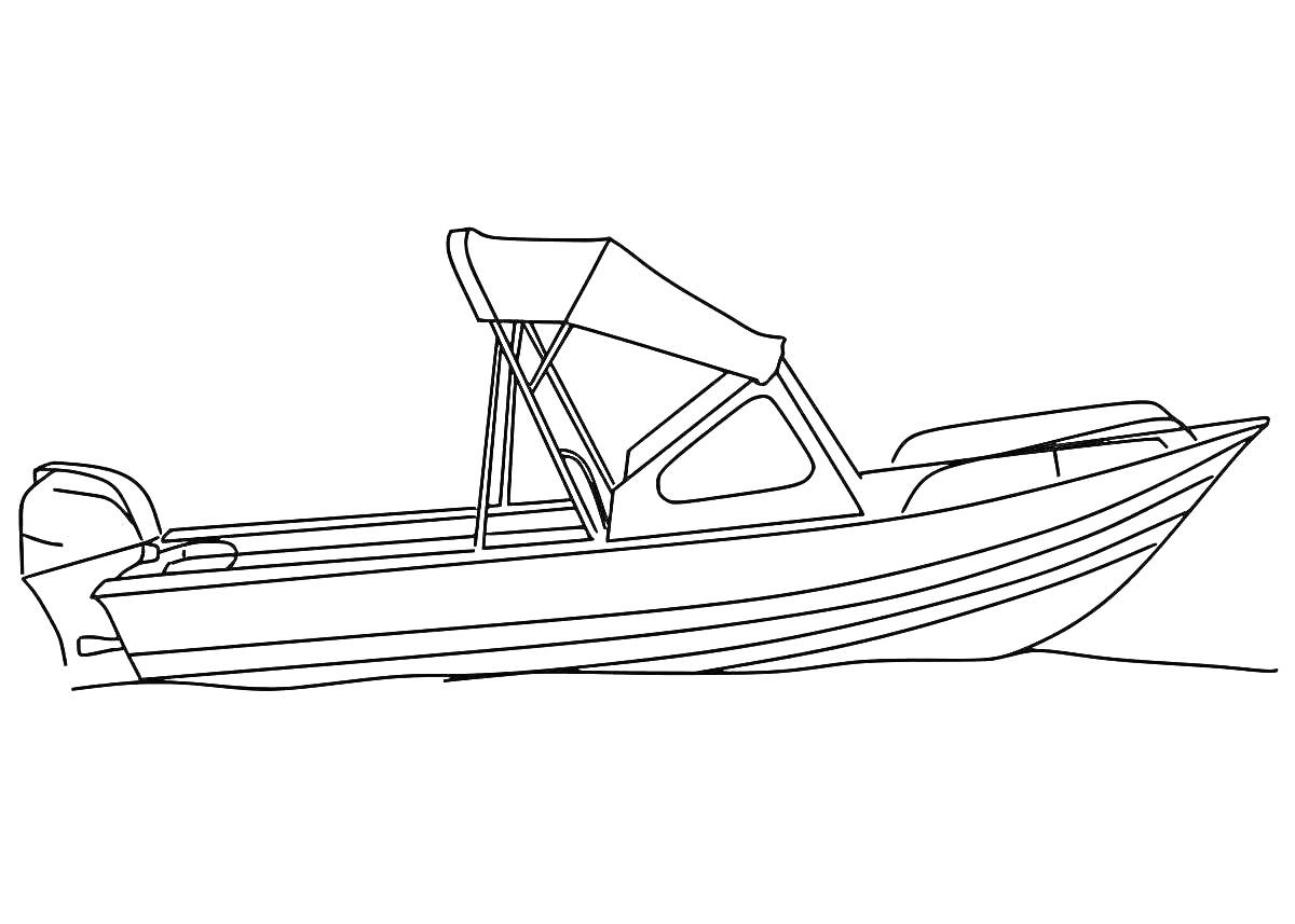 Раскраска Лодка с навесом и мотором