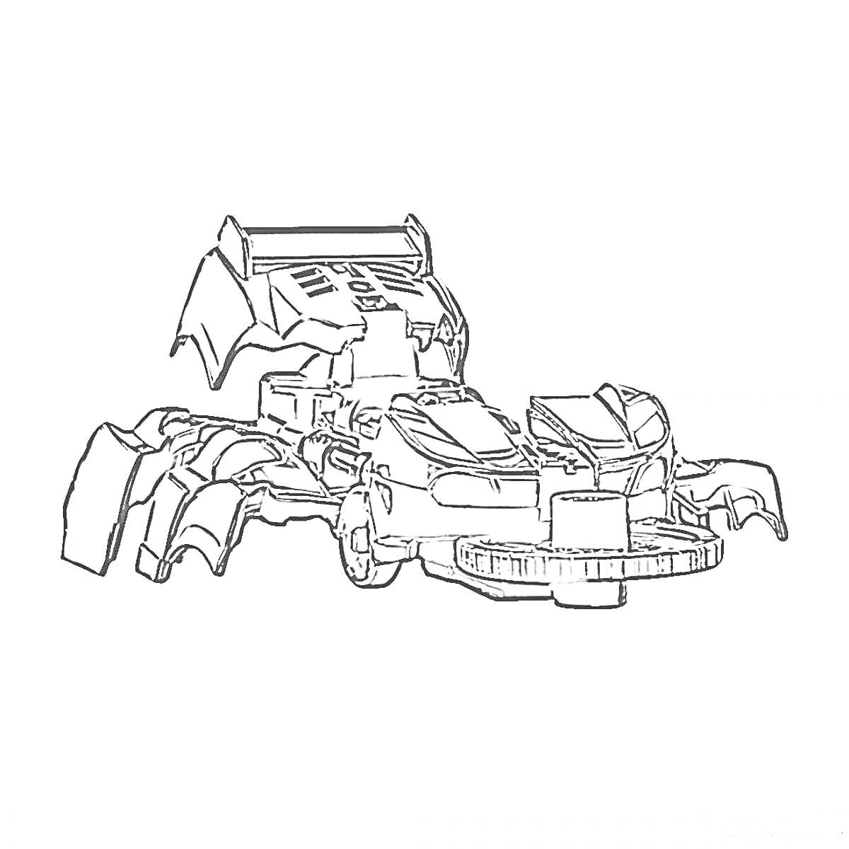 Раскраска Дикий скричер в виде боевой машины с элементами паука, включая мощные колеса, острые когти и аэродинамическую форму