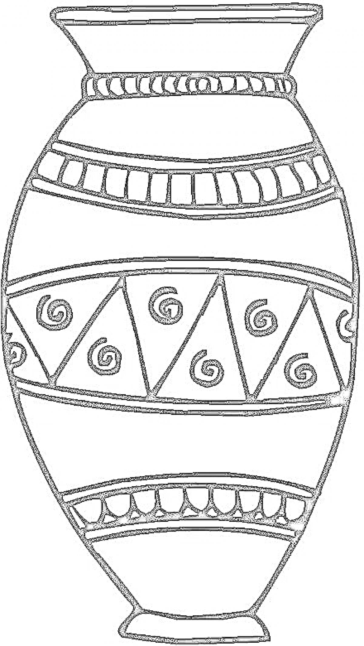 Раскраска Древнегреческая ваза с геометрическим орнаментом и спиральным узором
