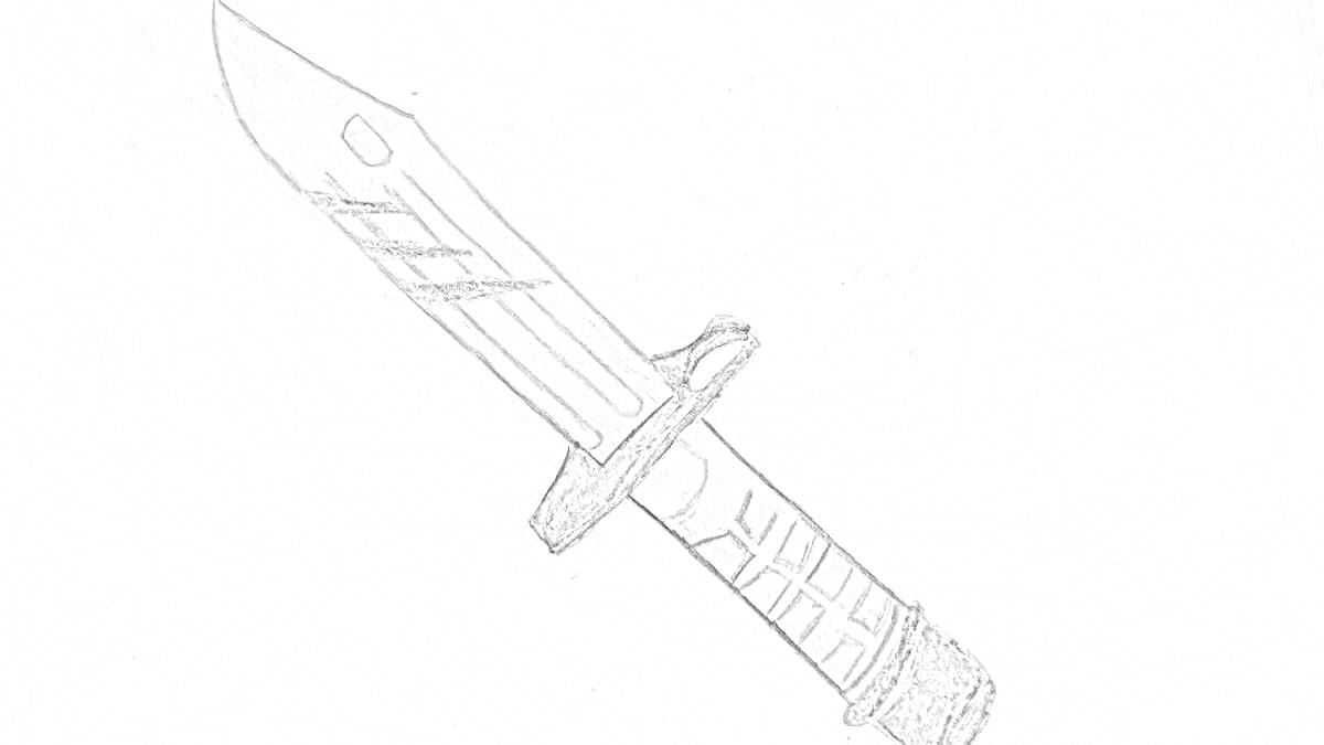 На раскраске изображено: Нож, Лезвие, Рукоятка, Узоры