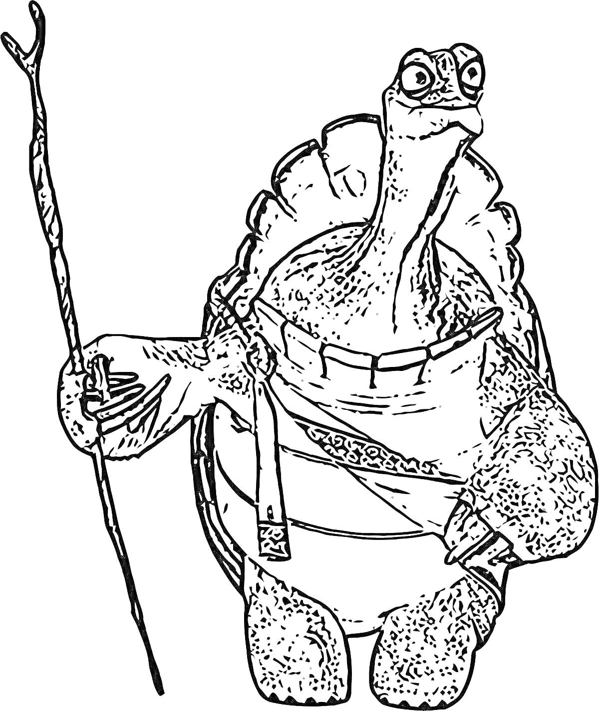 Раскраска Черепаха с посохом в стиле Гуджицу