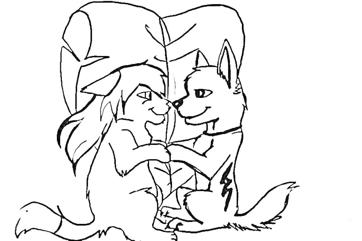 На раскраске изображено: Любовь, Животные, Романтика, Дружба