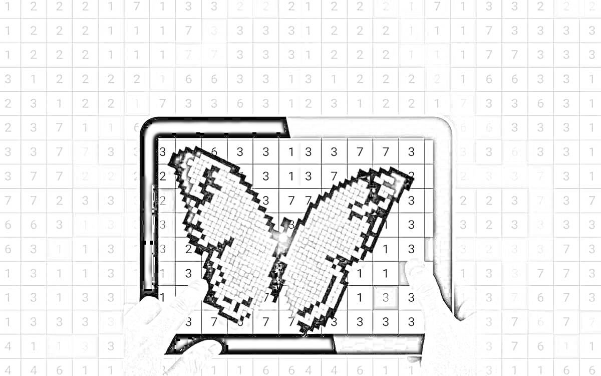 Раскраска раскраска по номерам на планшете с изображением бабочки