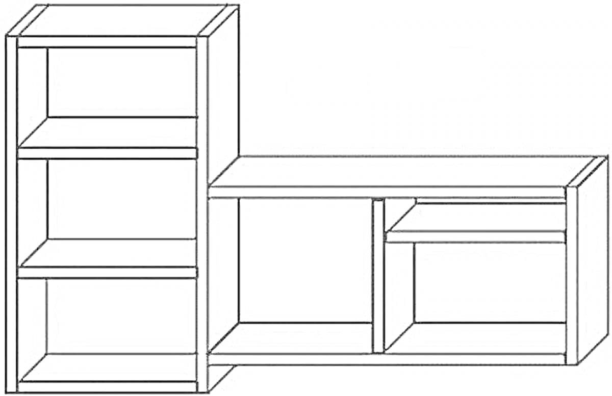 Раскраска Полка с пятью отделениями, включая две вертикальные секции и три горизонтальные секции