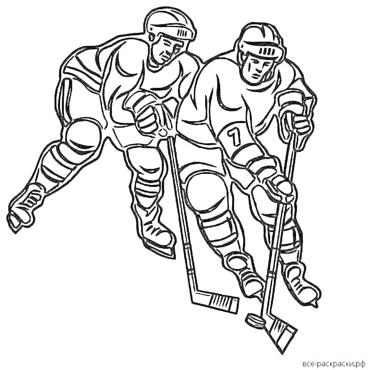 На раскраске изображено: Хоккей, Шайба, Лед, Спорт, Команда, Клюшка, Спортсмен