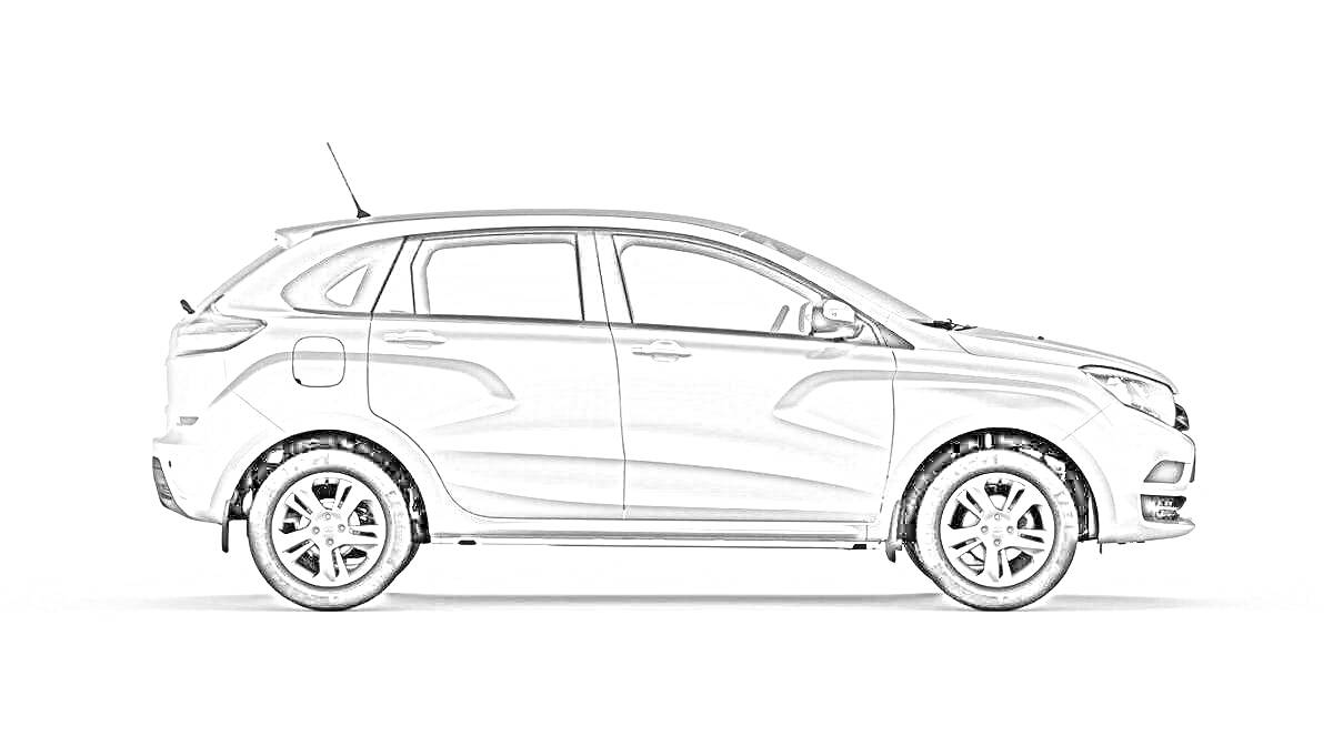 Раскраска Lada XRay в профиль, серый цвет, городской кроссовер, левый вид