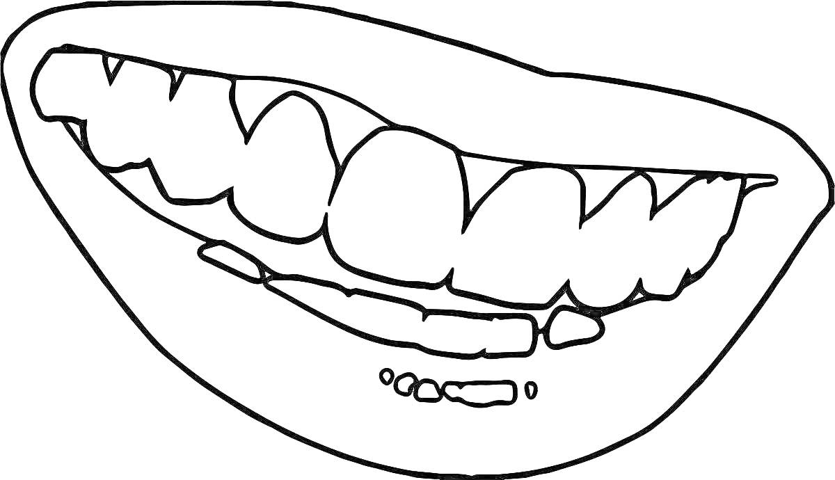 На раскраске изображено: Зубы, Улыбка, Рот, Губы, Здоровье, Гигиена, Чистка зубов, Для детей