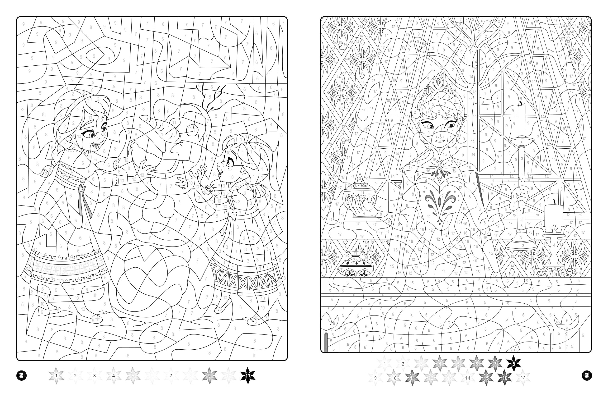 На раскраске изображено: По номерам, Холодное сердце, Анна, Эльза, Клеточки, Цветные карандаши, Творчество