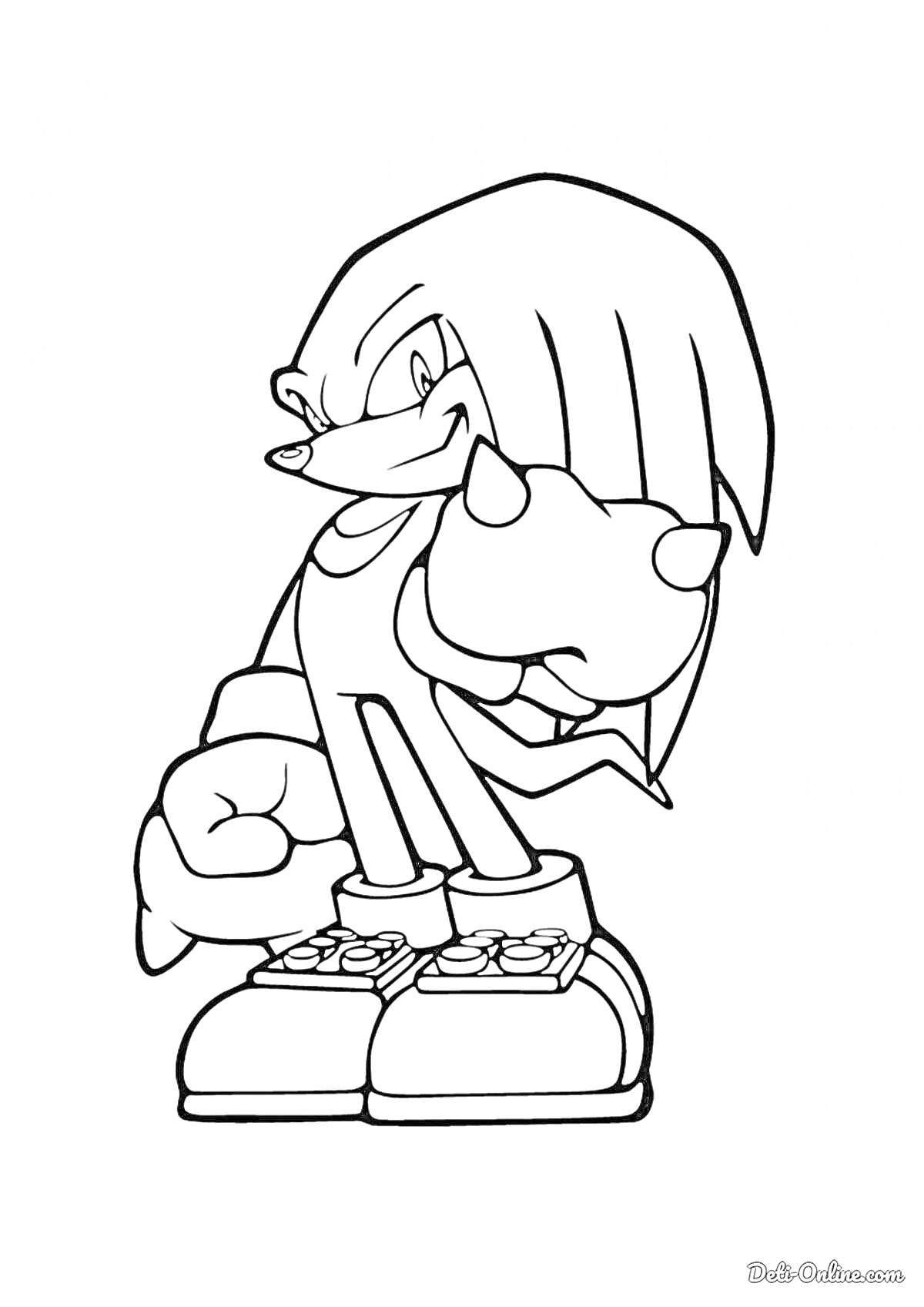 Раскраска Наклз из серии Sonic the Hedgehog целиком с кулаками, стоящий в боевой стойке