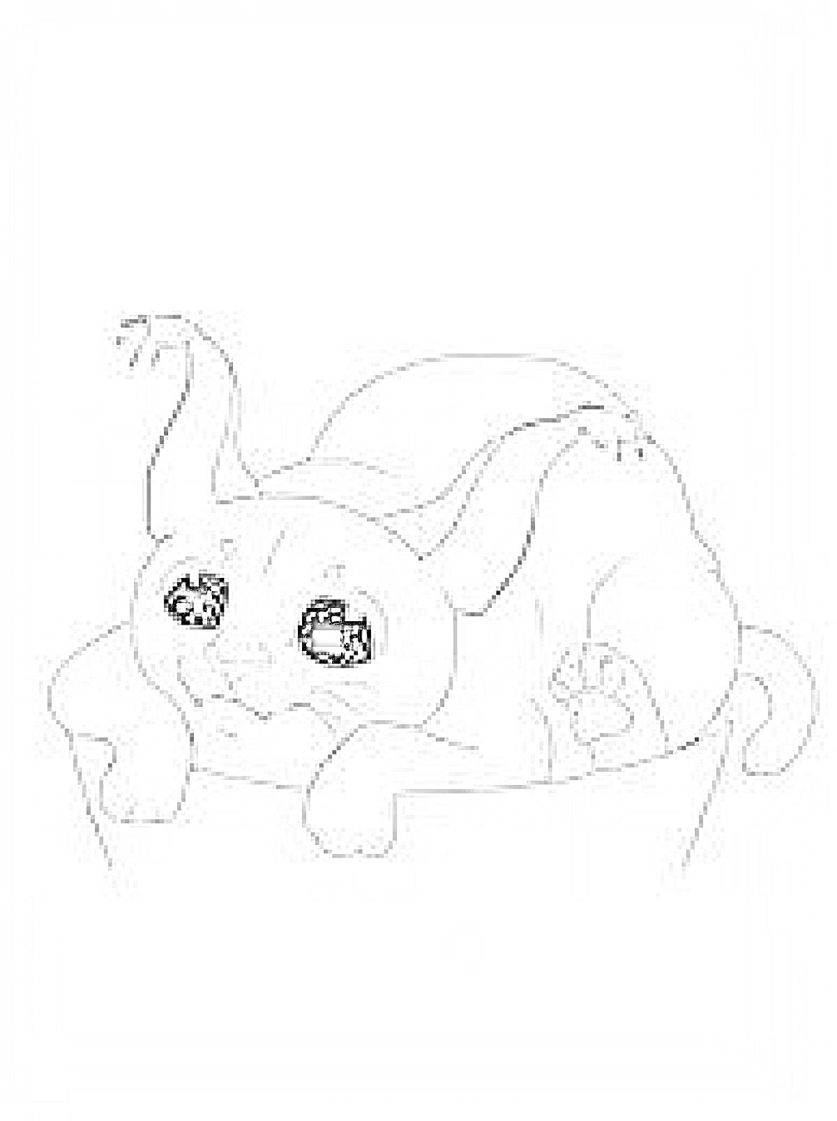 Раскраска Кот с большими ушами и лапами в корзине