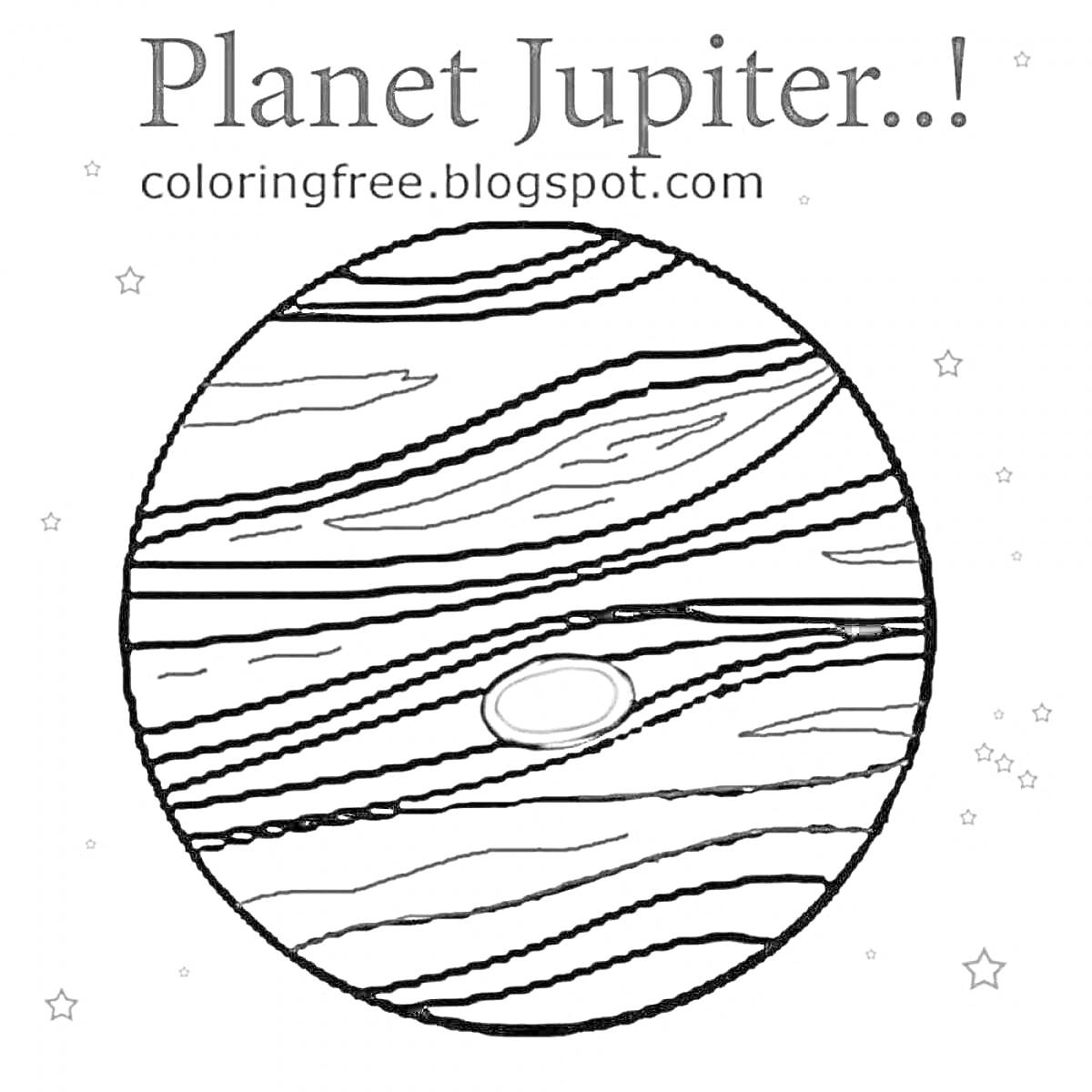 На раскраске изображено: Юпитер, Солнечная система, Звезды, Космос, Астрономия, Линии