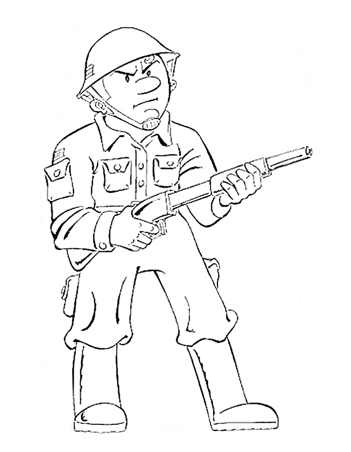Раскраска Солдат с винтовкой в боевой форме