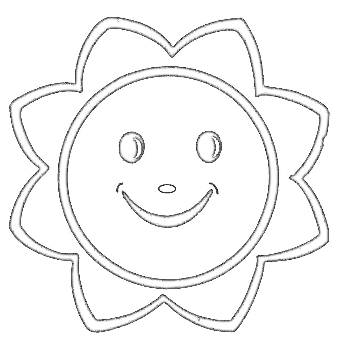 На раскраске изображено: Улыбка, Лепестки, Для малышей, 2-3 года, Солнце