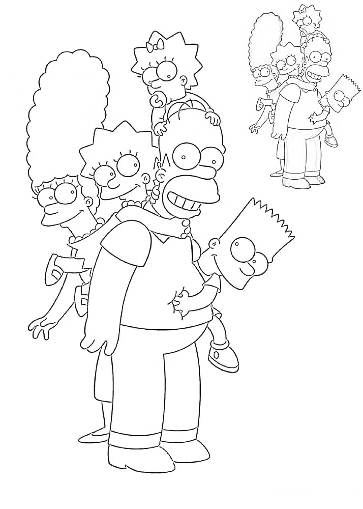 На раскраске изображено: Симпсоны, Семья, Гомер, Мардж, Барт, Лиза, Мэгги, По номерам, Родители