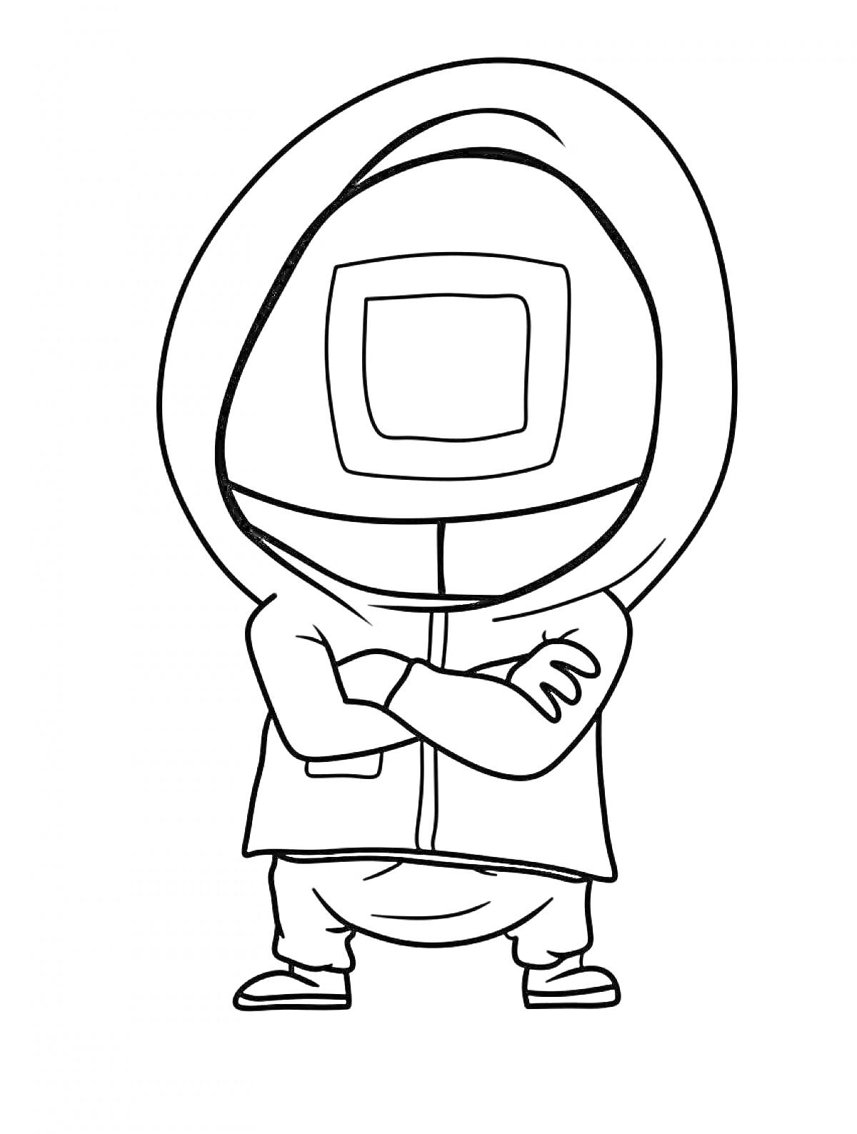 Раскраска Человек в маске и капюшоне с перекрещенными руками
