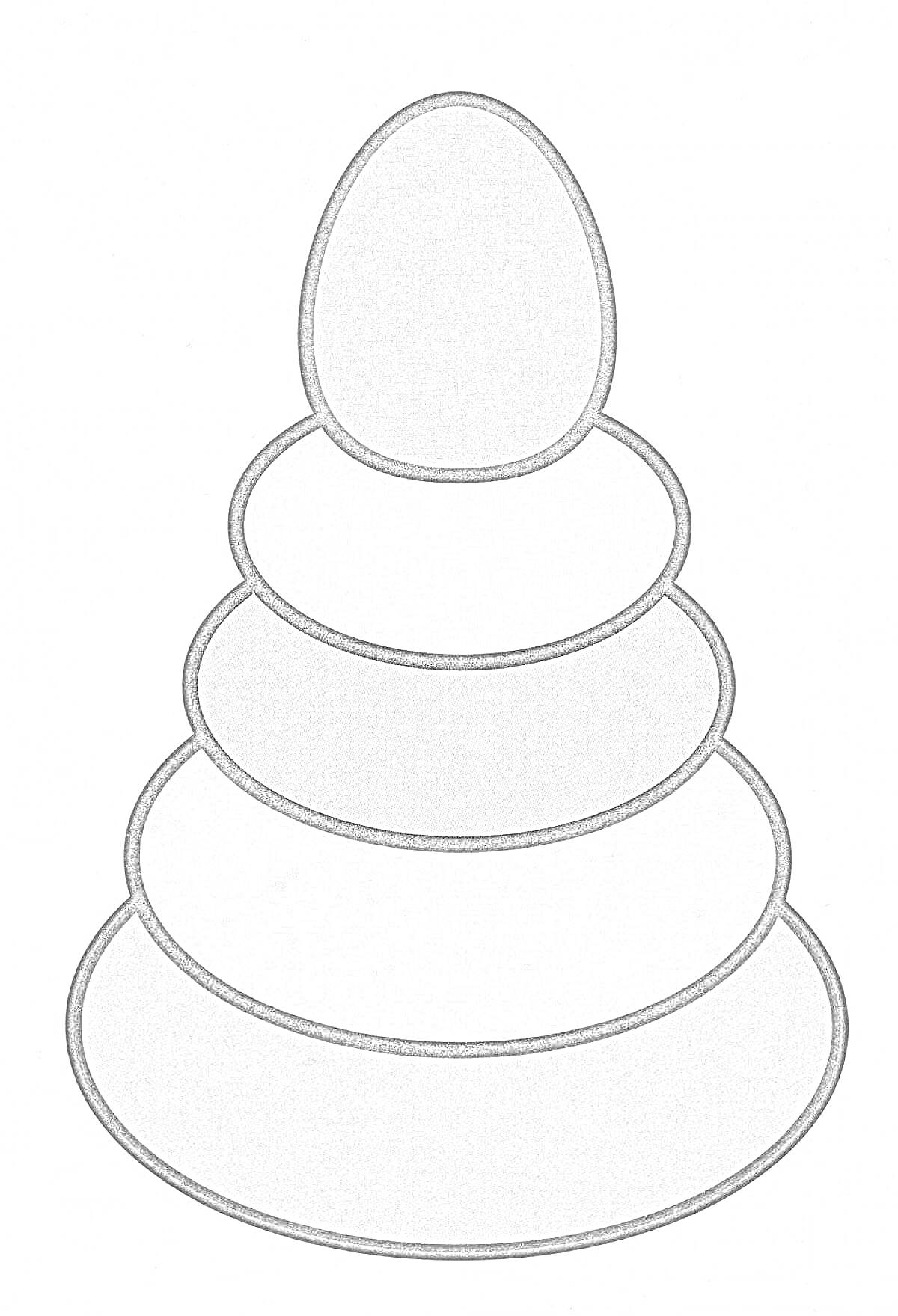 Раскраска Деревянная пирамидка с пятью кольцами и яйцевидной вершиной