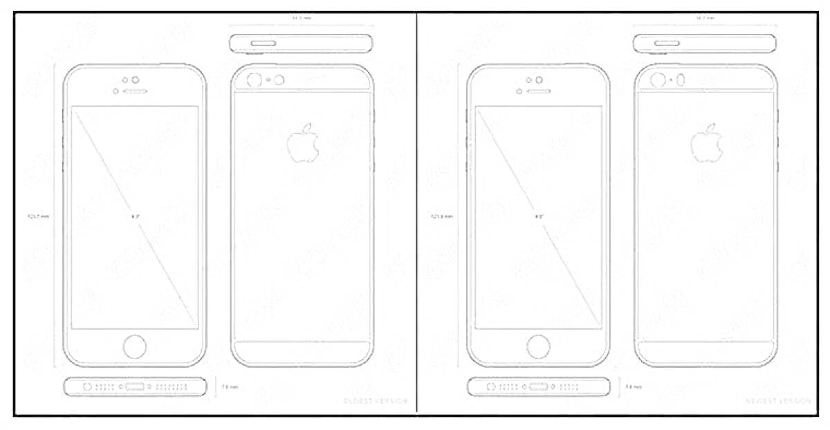 Раскраска Раскраска схемы iPhone 14 с обозначениями элементов, задняя и передняя панели, вид спереди, вид сзади, вид сбоку, логотип Apple, кнопка 