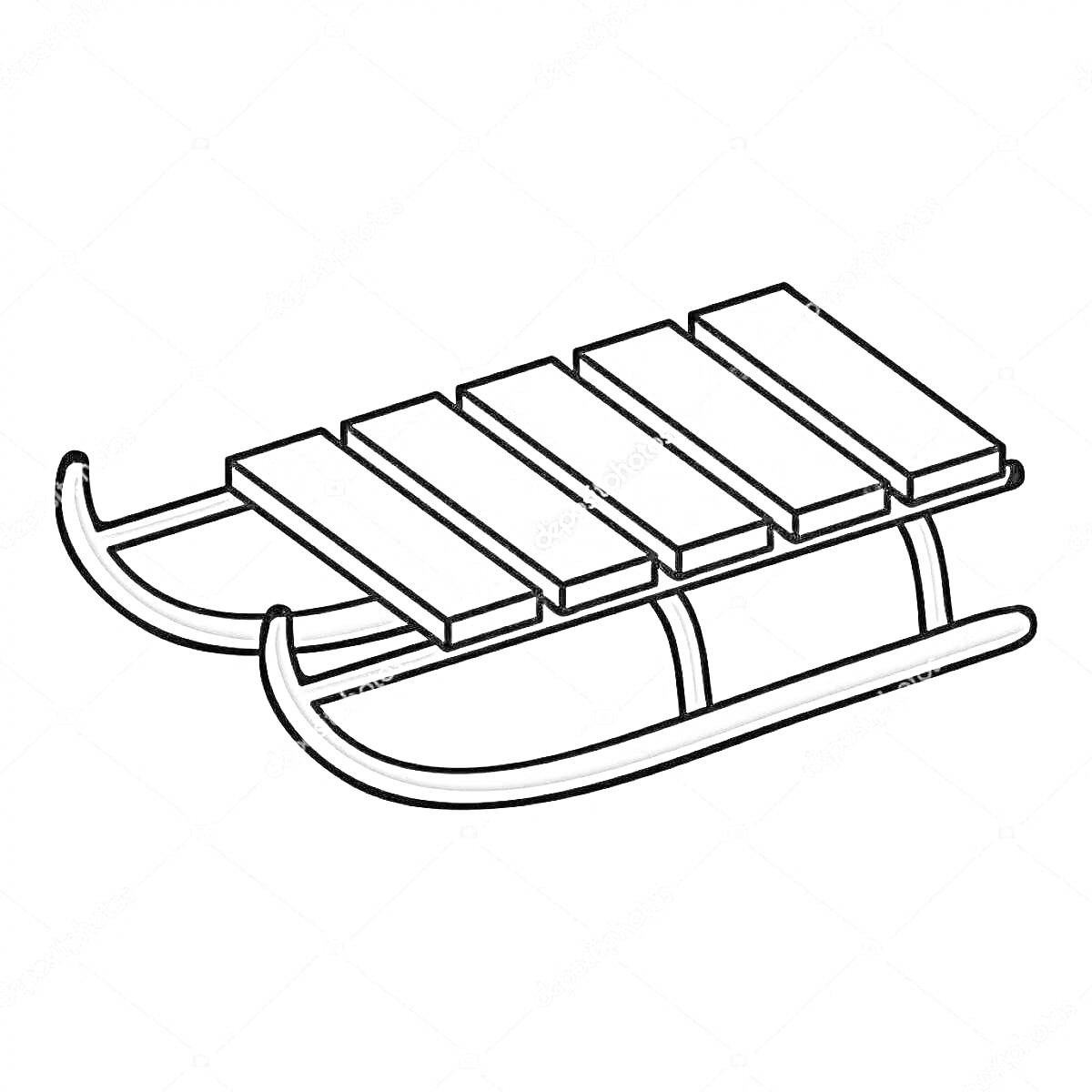 На раскраске изображено: Сани, Зима, Детские, Деревянные, Металлические полозья, Катание, Снег