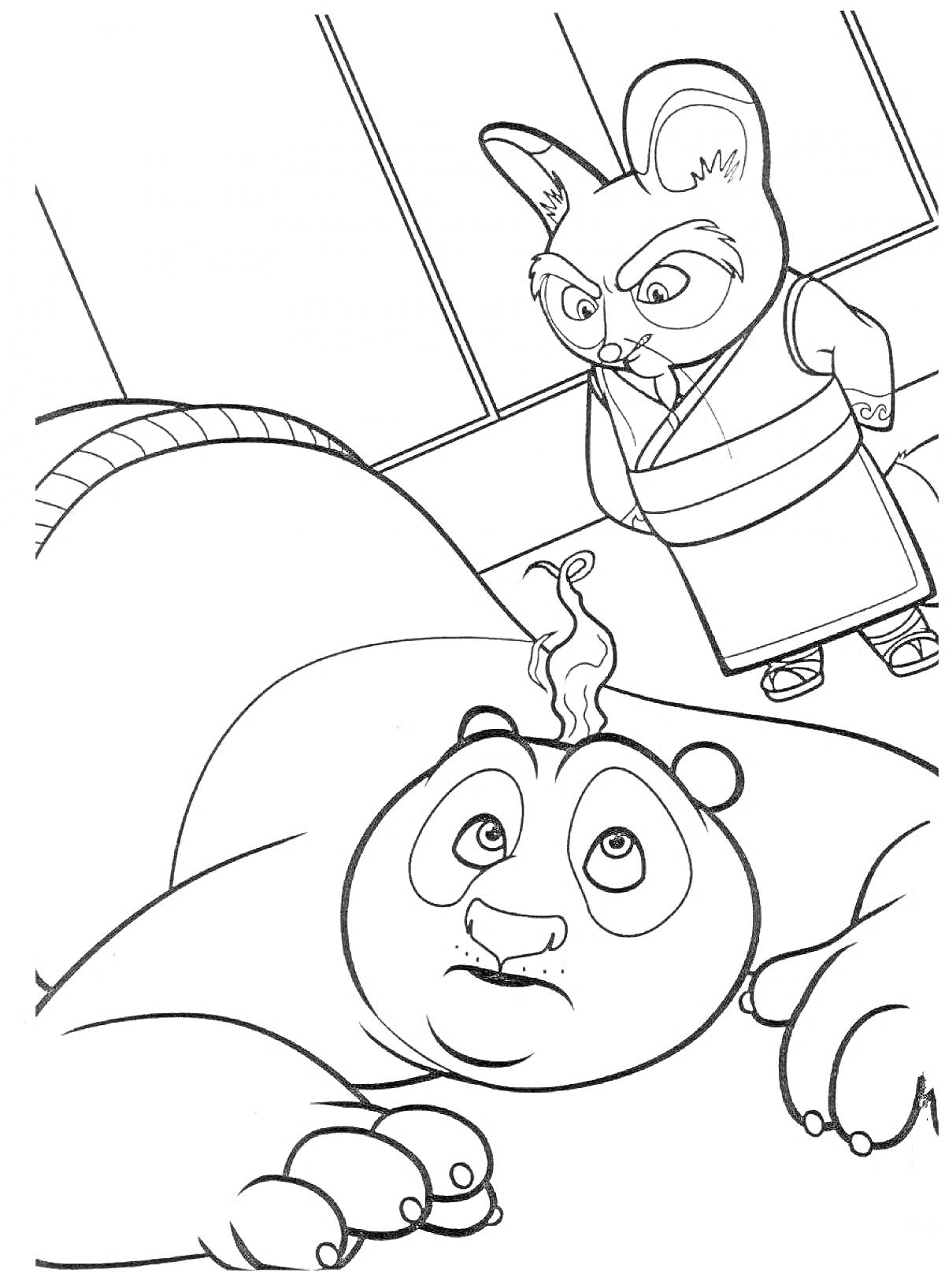 Раскраска Панда с учителем в доянге