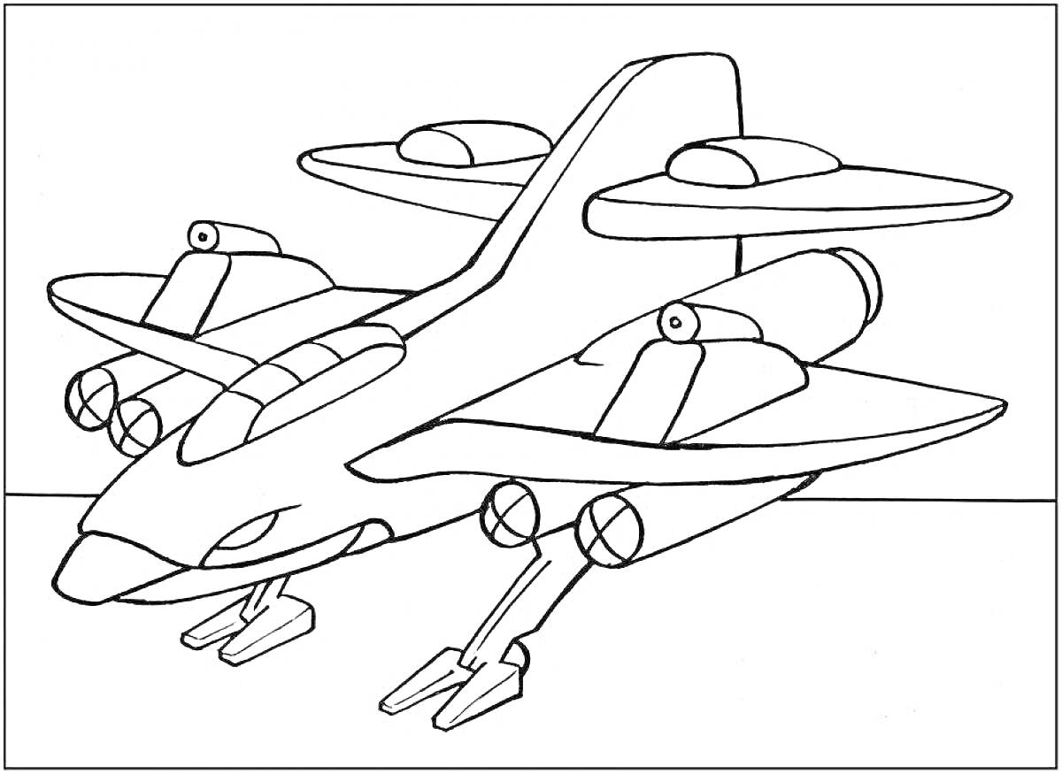 Самолет с реактивными двигателями и шасси