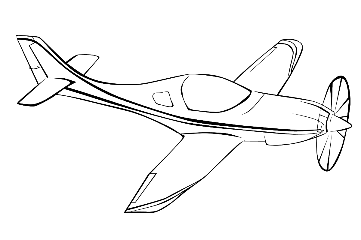 Раскраска Самолет с винтом, вид сбоку-сверху