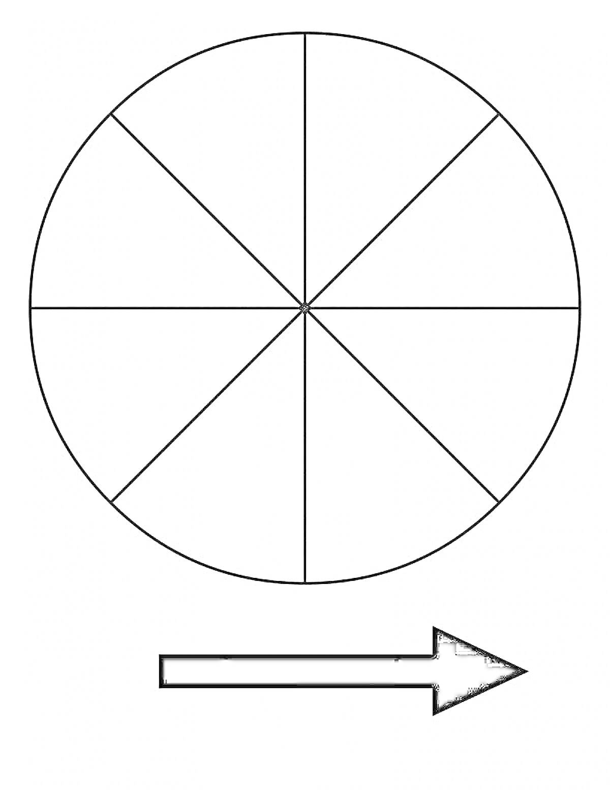 Круг, разделенный на 7 сегментов с указательной стрелкой