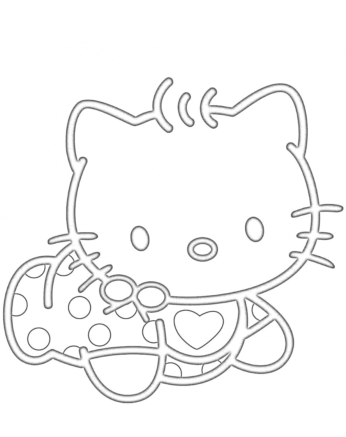 Раскраска Hello Kitty с сердцем и узором в горошек