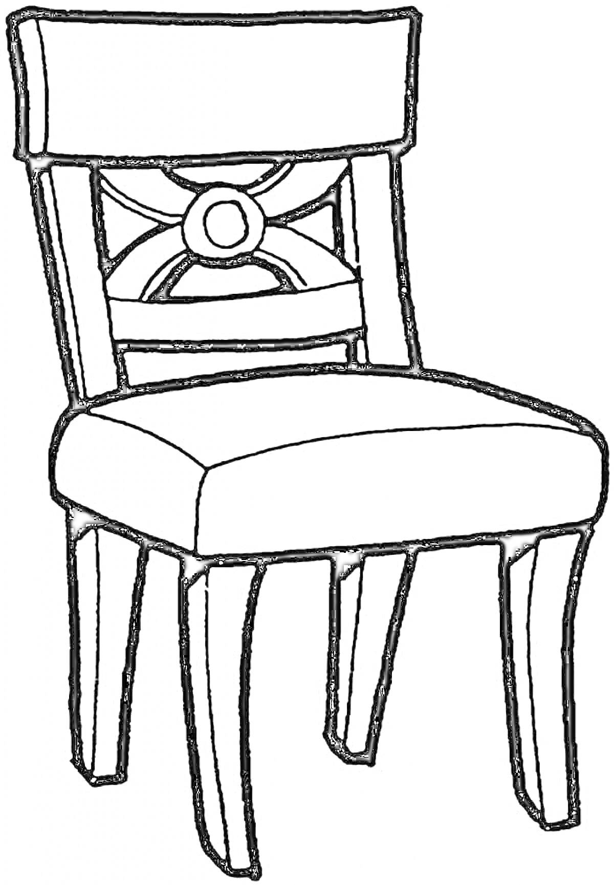 Раскраска Стул с декоративной спинкой и мягким сиденьем