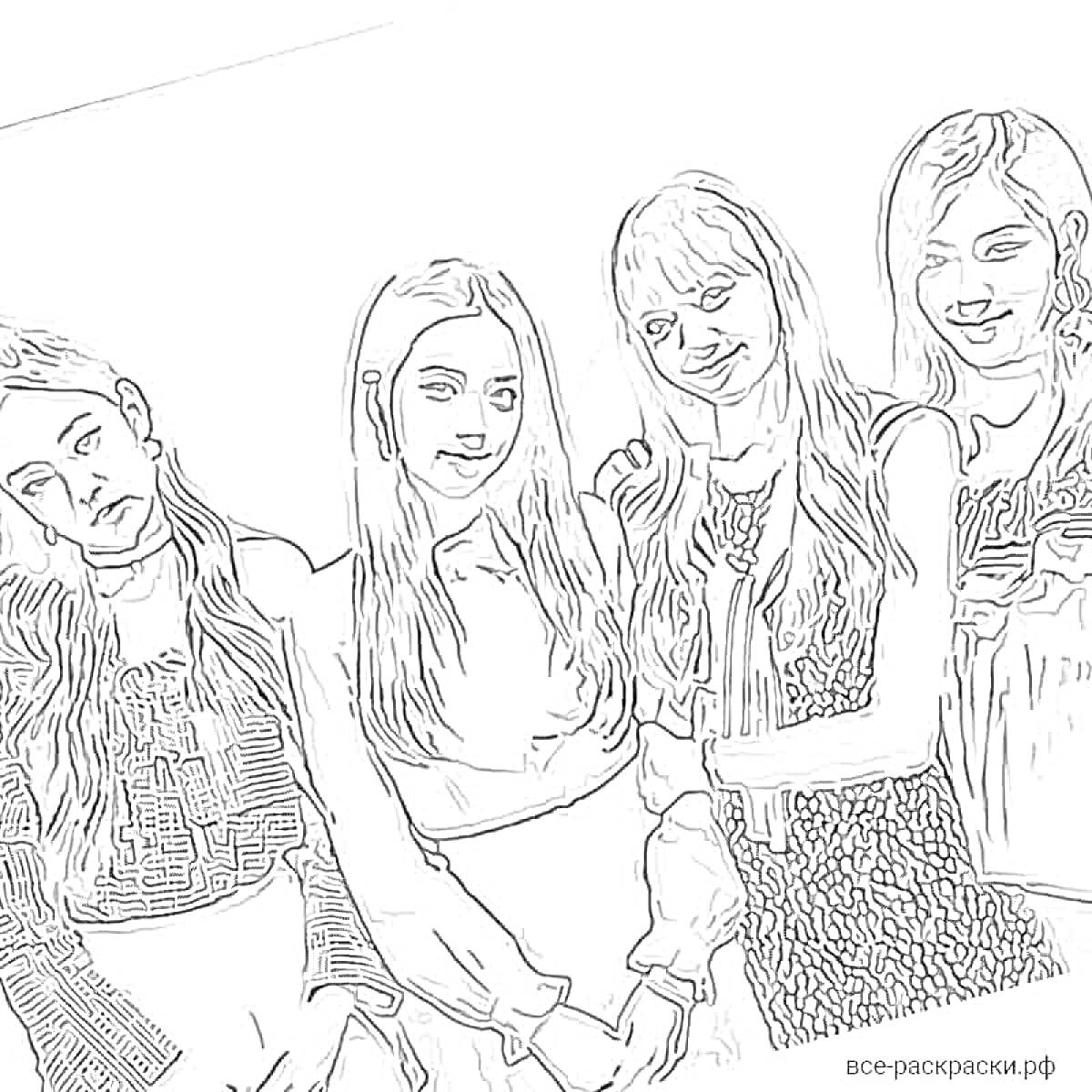 Раскраска Группа из четырёх девушек на фото