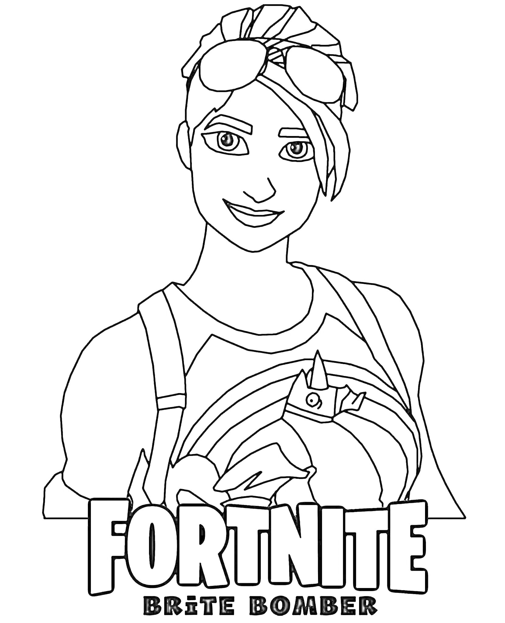 Раскраска Fortnite — Добытчица (Brite Bomber) с единорогом на шлеме