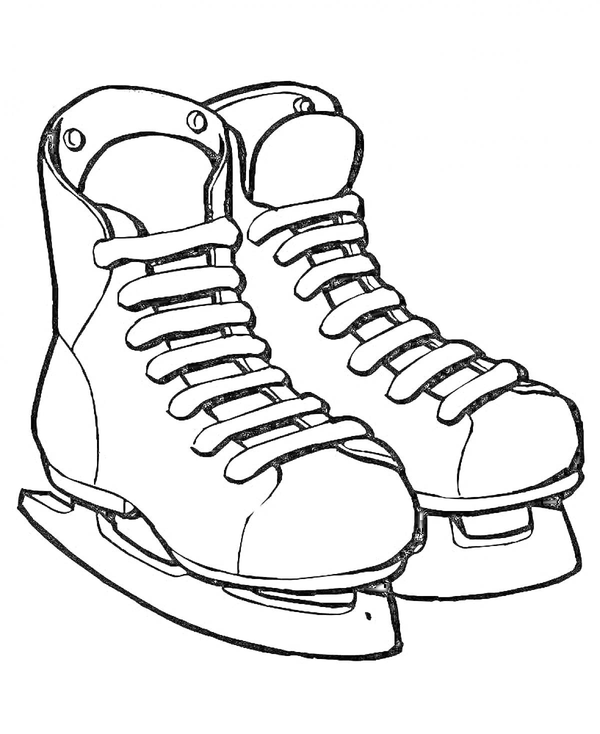 На раскраске изображено: Коньки, Шнурки, Обувь, Спорт, Зимний спорт, Фигурное катание, Лед