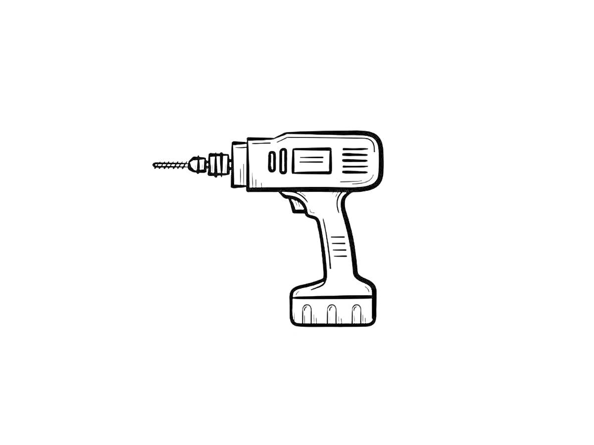 На раскраске изображено: Электроинструмент, Дрель, Электродрель, Инструмент