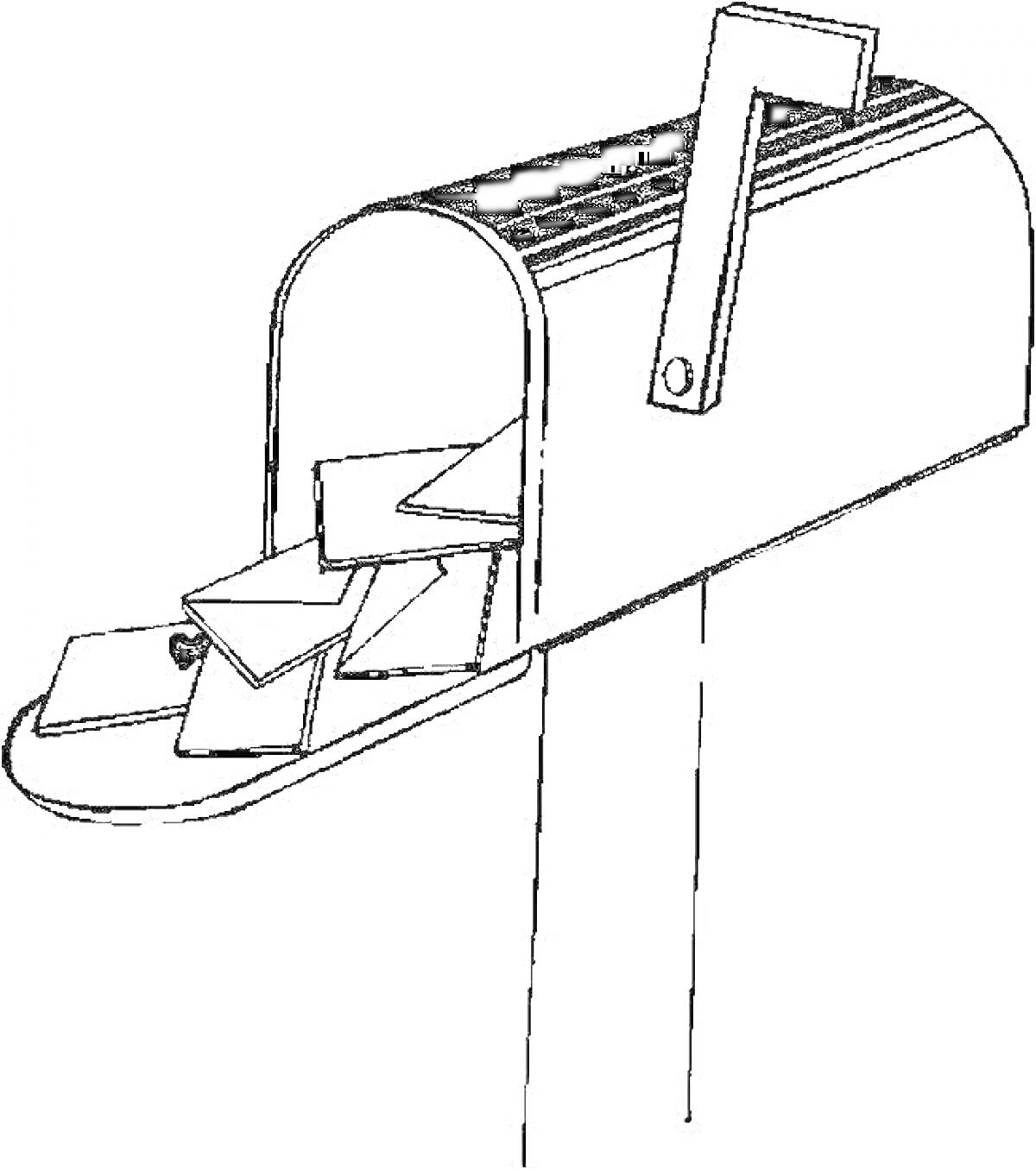 Раскраска Почтовый ящик с письмами и поднятым флажком