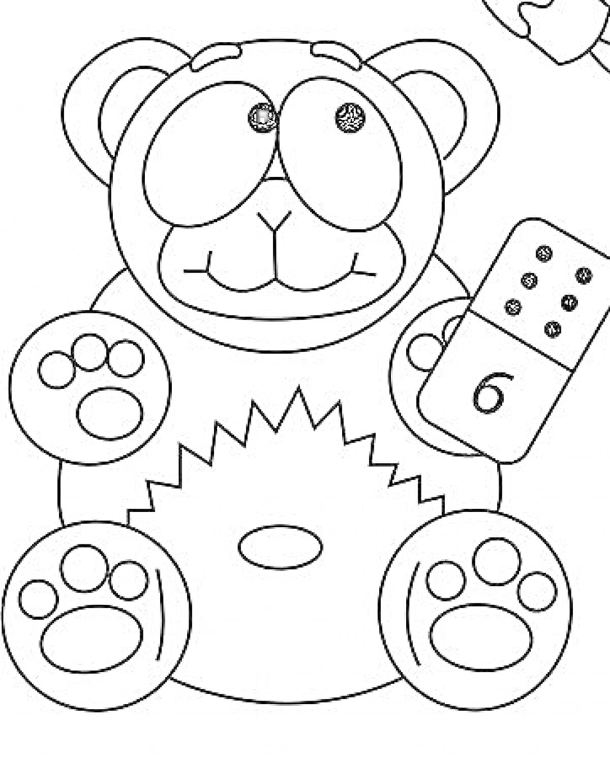 На раскраске изображено: Медведь, Цифра 6, Детские, Игрушки, Лапы, Милые
