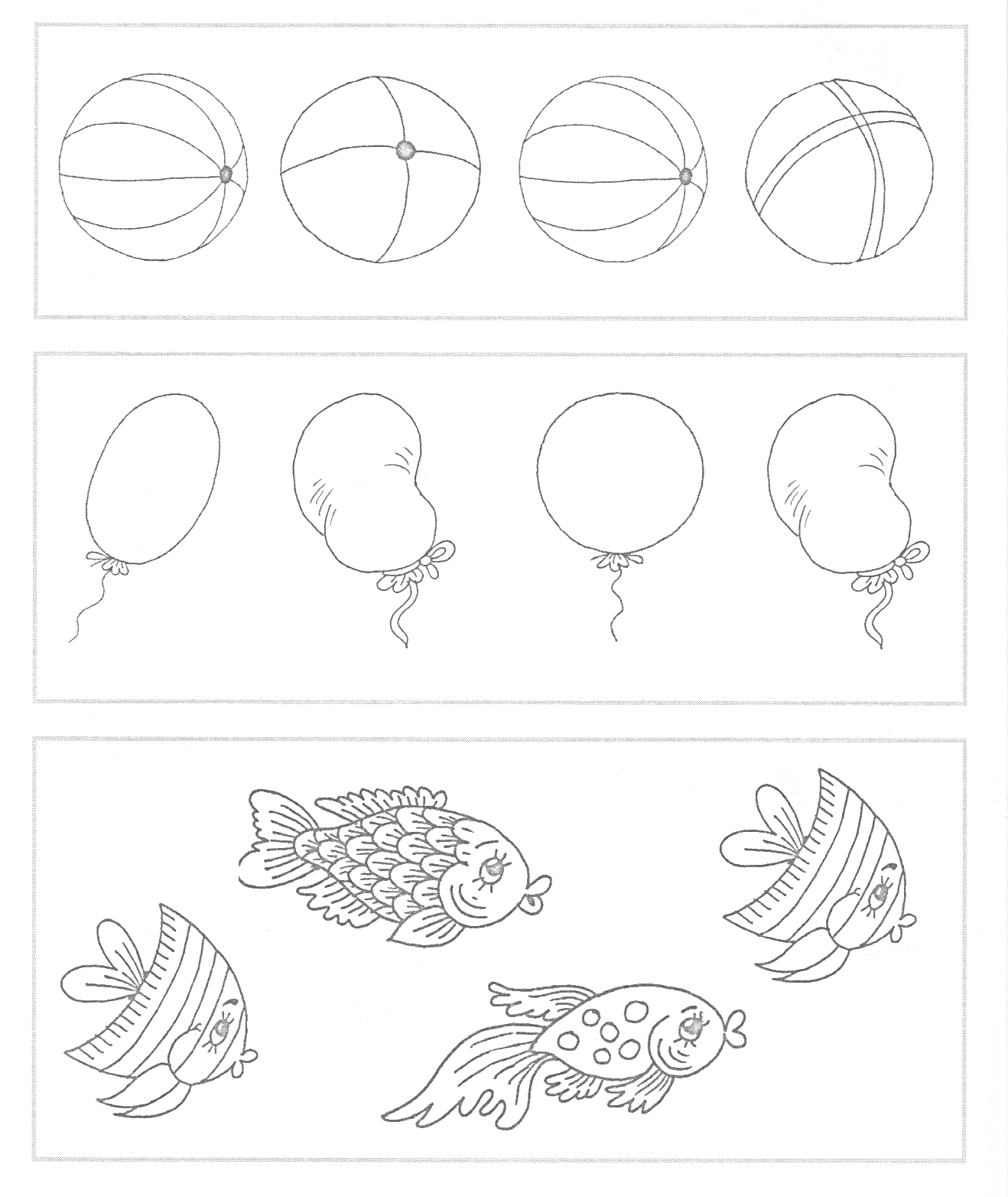 Мячи, шары и рыбы - Раскраска для логической игры