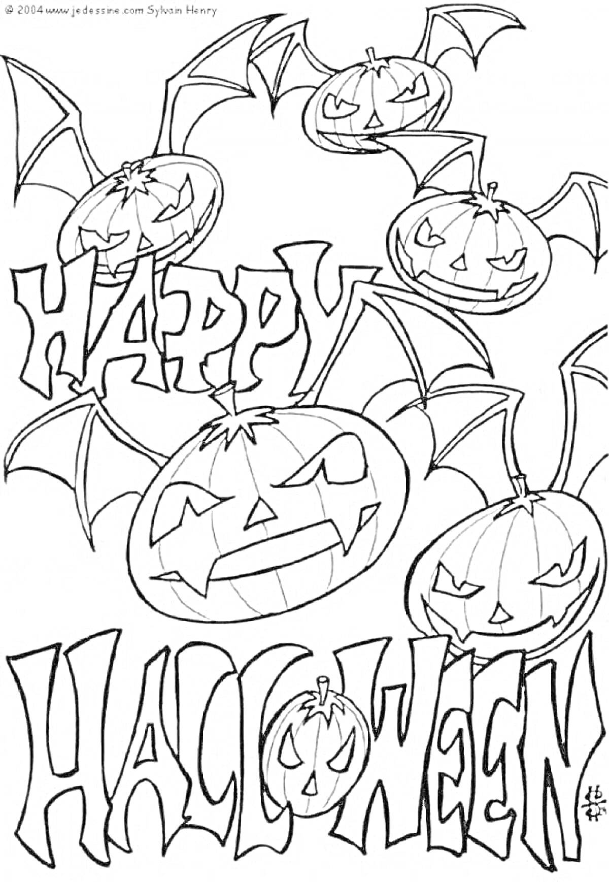 На раскраске изображено: Хэллоуин, Летучая мышь, Тыква, Праздники
