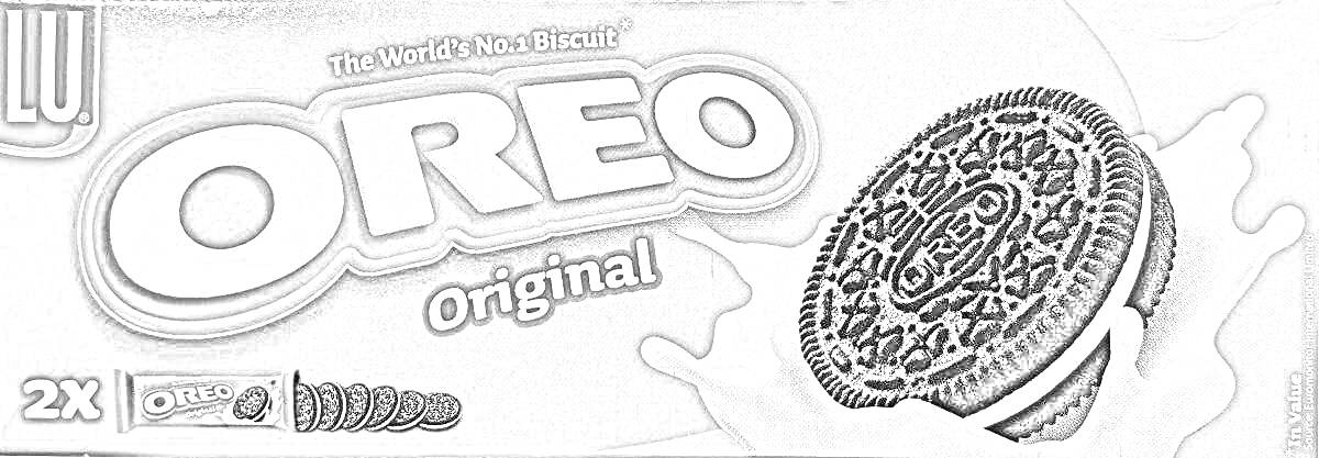 Упаковка печенья Oreo Original с изображением печенья, погруженного в молоко и надписями 