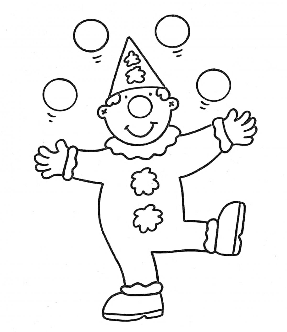 На раскраске изображено: Жонглирование, Мячи, Цирк, Для детей, Шапка